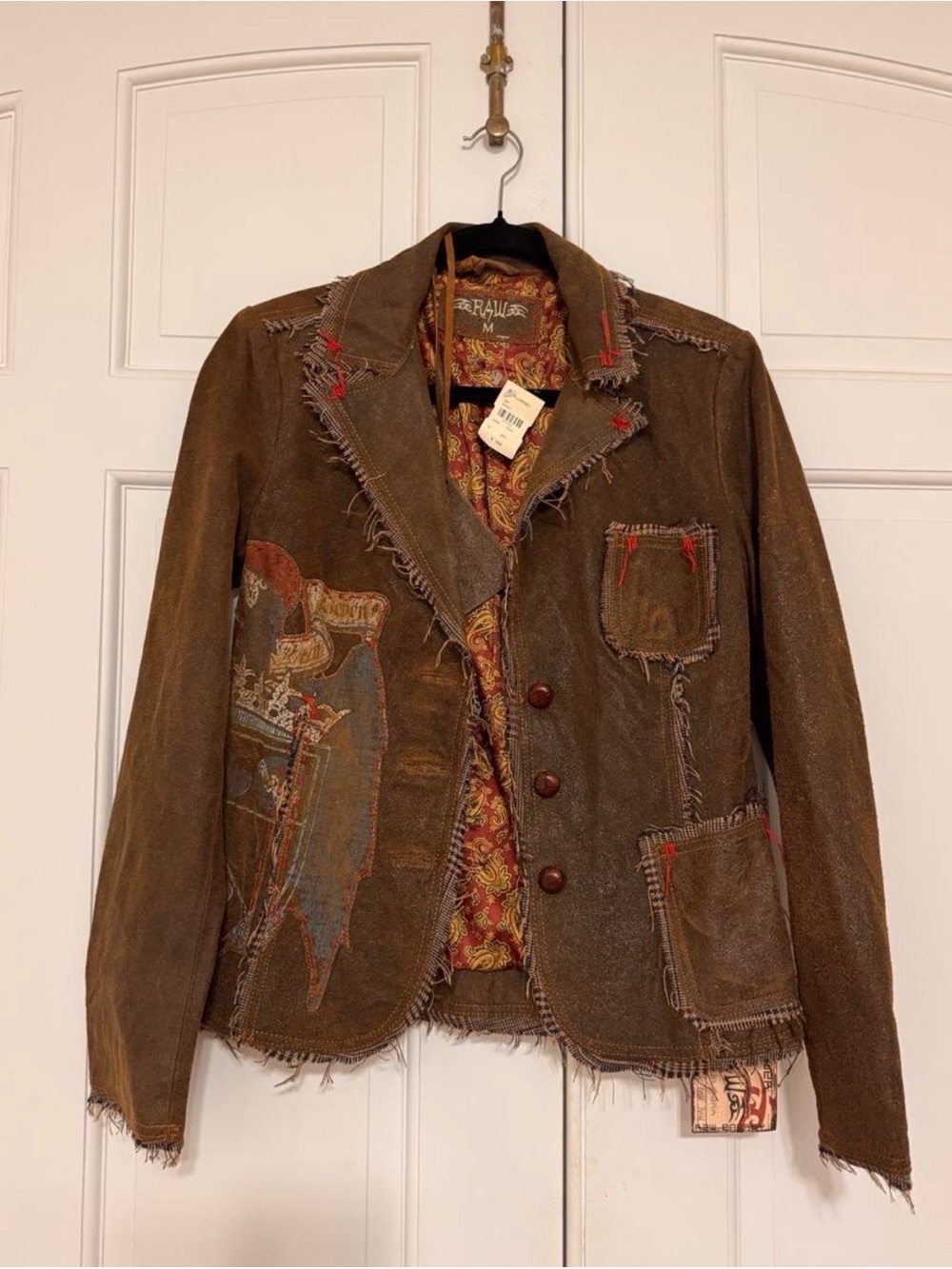 Desigual Brown Distressed Patchwork Blazer with Paisley Lining